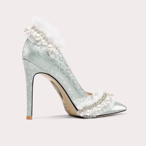 Nuove Scarpe Eleganti Primaverili in Stile Francese, Tacco Blu Chiaro <span class=keywords><strong>con</strong></span> Pizzo, Disponibili in Taglie Piccole, Eleganti e Sofisticate - Product Image 2