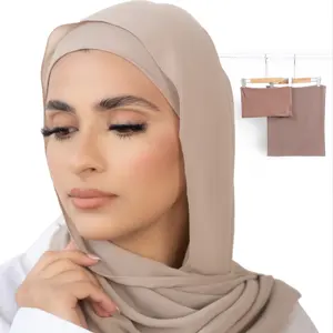 custom Modern voile foulard hijab instant 2pcs women shawl head hijab scarf heavy premium chiffon hijab with inner cap