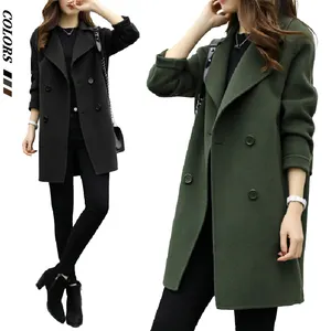 Abrigo de lana suelto y fino para mujer, abrigo informal de Color sólido a la moda para invierno
