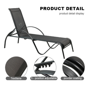 كرسي استلقاء شاطئي قابل للتكديس، كرسي حديقة وفندق، كرسي شمس خارجي 2×1 تيسلين بخمس وضعيات قابلة للتعديل للظهر - Product Image 2