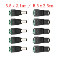 Connecteur d'alimentation DC en laiton 5,5x2,1mm / 5,5x2,5mm, prise mâle/femelle, bornier adaptateur DC 12V/24V, boîtier plastique