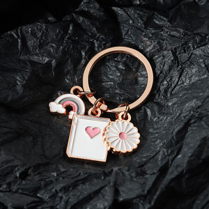 Llavero personalizado con forma <span class=keywords><strong>de</strong></span> arcoíris para chica, minilibro <span class=keywords><strong>de</strong></span> flores, amantes <span class=keywords><strong>de</strong></span> oro <span class=keywords><strong>rosa</strong></span>, lindos dijes - Product Image 5