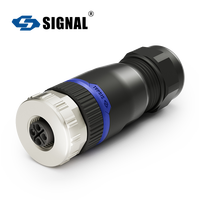 Connecteur aérospatial M12 S-Code SIGNAL - Assemblage plastique à verrouillage par vis Mâle/Femelle 2+PE/3+PE IP68 12A 630V Cuivre plaqué or