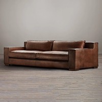 Sofá de Cuero Encerado de Estilo Industrial Retro Americano: Sofá Lineal de 3 Plazas para Salas de Estar, Villas, Bares, Cafeterías y Bares de Cigarros
