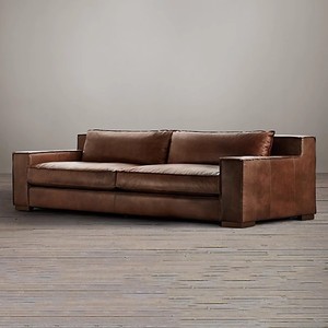 American Retro Industrial-Style Waxed Leather <strong>Sofa</strong>: 3-Seater Linear <strong>Sofa</strong> For Living Rooms, Villas, Bars, Caf&eacute;s, And Cigar Bars - Product Image 1
