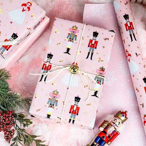 Reversible Christmas Wrapping Paper Roll 17 Inch X 33 Feet Metallic Foil Shiny <b>Pink</b> Gift <b>Wrap</b> Nutcracker Mouse King Ballerina - Product Image 2