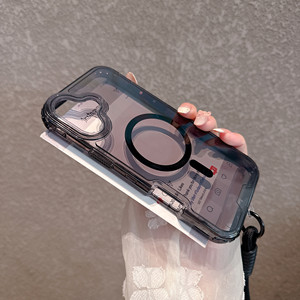 Clair PC + TPU Armure Téléphone étui pour <span class=keywords><strong>iphone</strong></span> <span class=keywords><strong>13</strong></span> 14 15 16 <span class=keywords><strong>Pro</strong></span> <span class=keywords><strong>Max</strong></span> Sans Fil De Charge Magnétique Dragonne Bracelet Antichoc Couverture - Product Image 2