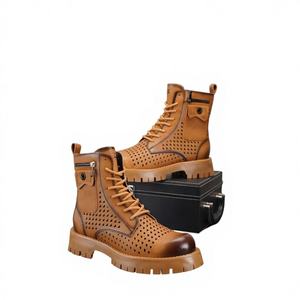 Bottes courtes montantes tendance pour hommes avec semelle épaisse rehaussante, semelle intérieure en caoutchouc respirante en maille pour l'extérieur - Bottes de moto - Product Image 1