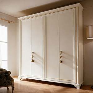Armoire à quatre portes Balom, style palais français, luxe léger, finition blanc crème, détails dorés et poignées en métal - Product Image 2