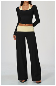 Conjunto Casual de 2 Piezas Tejido para Mujer, Top Corto sin Mangas, Pantalones Anchos a Rayas, Transpirable, de Poliéster, para Primavera/Verano - Product Image 2