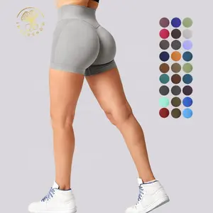 Workout Clothing Blank Quick Dry Seamless Custom Running Gym Yoga Wear Fitness V Cross Waist Scrunch Butt Shorts For Women