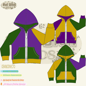 Veste à capuche zippée unisexe pour enfants, design patchwork trois couleurs <span class=keywords><strong>vert</strong></span>, violet et jaune, idéale pour le carnaval - Product Image 6