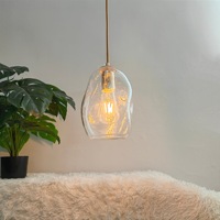 Lustre en verre doré - Lumière LED chaude moderne et minimaliste pour salles à manger, hôtels, comptoirs de bar et salles d'exposition