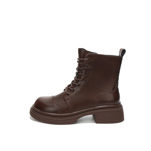 Martin Boot Ankle <b>Round</b> <b>Toe</b> Chunky <b>Heel</b> 3CM-5CM Height Increasing Lace Up Solid Pu Lining M79156 - Product Image 5