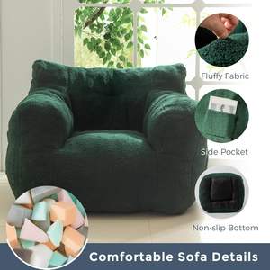 PIOEN Sherpa <strong>Bean</strong> <strong>Bag</strong> Chair <strong>Boucle</strong> Tufted Accent Sofa for Adults and Kids Pocket Reading Stuffed Filler for Living Room, Green - Product Image 4