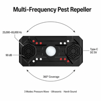 Répulsif à ultrasons multi-fréquences pour rongeurs, couverture intérieure à 360 degrés, type C, lutte antiparasitaire