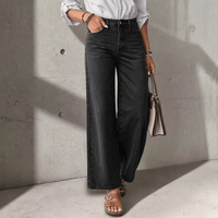 Jean vintage taille haute coupe large effet vieilli couleur anthracite amincissant et polyvalent pour femme
