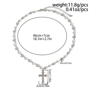 Collana con Ciondolo a Croce con Strass per Uomo, Catena con Perle Finte, Gioielli Religiosi Hip Hop, Regali - Product Image 6