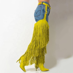 Large Size 44 Tassel Ornament Fancy Design Party Women Over Knee High <b>Boots</b> Thin Heel Women Long Booties Pointed Toe Side Zipper - Product Image 3