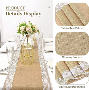 Chemins <span class=keywords><strong>de</strong></span> <span class=keywords><strong>table</strong></span> en toile <span class=keywords><strong>de</strong></span> jute avec dentelle 12 x 72, en jute rustique, magnifique tissu en toile <span class=keywords><strong>de</strong></span> jute pour tables <span class=keywords><strong>de</strong></span> mariage, décorations champêtres vintage et romantiques - Product Image 2