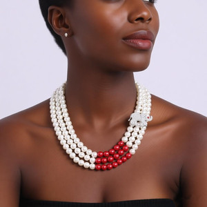 Collares de tres capas con perlas y símbolo DST de elefante, gargantilla con letras griegas para mujer - Product Image 1