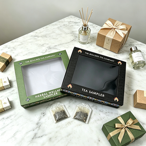 Scatola Regalo in <span class=keywords><strong>Cartone</strong></span> Verde Foresta e Nero Opaco con Finestra Trasparente per Confezioni di Tè e Prodotti Benessere - Product Image 1