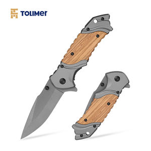 ステンレス鋼製アウトドア折りたたみ式ポケットナイフ、オリーブウッドハンドル、カスタマイズ可能なサバイバルハンティングキャンプEDCナイフ、DIY OEM対応 - Product Image 1