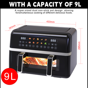 BSCI CB CE LVD EMC ETL GS 9L <span class=keywords><strong>2</strong></span> Zone de température indépendante 2800W Fenêtre de cuisson visuelle Écran tactile <span class=keywords><strong>LCD</strong></span> numérique Friteuse à air intelligente - Product Image 5