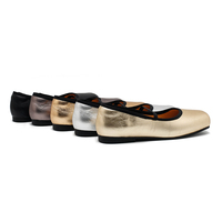 Ballerines Mary Jane à bout carré métallisé pour femmes, chaussures de ballet décontractées à sangle élastique en cuir véritable