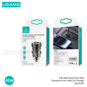 USAMS C35 45W ที่ชาร์จในรถยนต์ชาร์จเร็วสำหรับไอโฟน 14 โปรแม็กซ์ เสี่ยวมี่ หัวเว่ย ซัมซุงอลูมิเนียมอัลลอยด์โปร่งใสที่ชาร์จในรถยนต์ขนาดเล็ก - Product Image 4