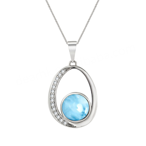 Collier pendentif en larimar véritable de forme ronde bleu naturel en argent sterling S925, bijoux de mode élégants et nouveaux pour femmes - Product Image 1