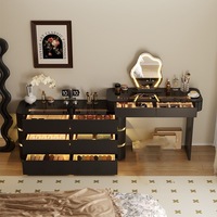 Ensemble de coiffeuse moderne en bois massif avec miroir éclairé et rangement pour hôtel