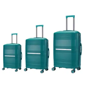 Tuas tangan aluminium PP bagasi hijau minyak bumi dengan kunci TSA set bagasi cantik kualitas tinggi 100% PP untuk Spinner perjalanan