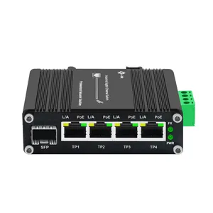 Unmanaged Outdoor Din Rail PoE Switch 4 port Gigabit 10/100/1000Mbps with 1 port SFP Uplink 48V DC Output