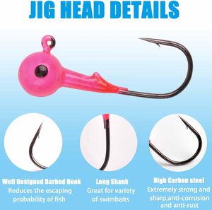 Anzuelos de pesca con cabezal de bola de doble ojo de 1/32oz, 1/16oz, 1/8oz, 3/16oz, 1/4oz, 3/8oz, 1/2oz, duraderos para lubina y trucha - Product Image 4