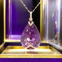 Collier pendentif en or 14 carats de haute qualité avec améthyste taille poire et diamant blanc avec pierre naturelle et perle pour femme