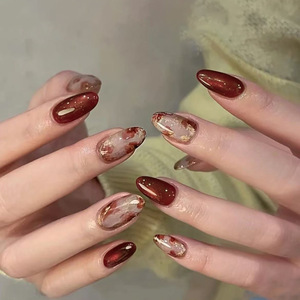 Hormona de uñas hecha a mano <span class=keywords><strong>verde</strong></span> francés 3D flor tallada prensa reutilizable de alta calidad en uñas al por mayor - Product Image 5