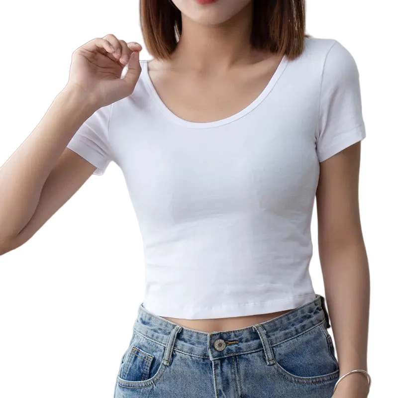 Biểu Tượng Tùy Chỉnh In Crewneck Ngắn Tay Áo T-Shirt Mùa Hè Mềm 100% Cotton Trống Crop Top Phụ Nữ Của T-Shirt