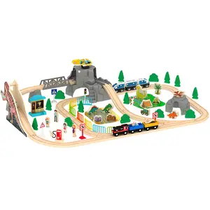 Jogo educativo DIY para crianças, conjunto de brinquedos de madeira para trilhos ferroviários de trem, brinquedo para crianças