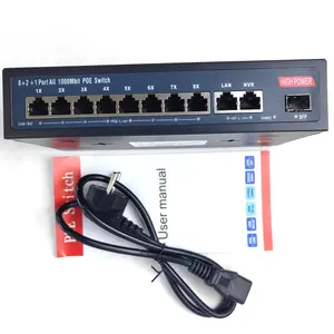 Comutadores de rede típicos de fábrica, distribuidor de mesa, interruptor Ethernet POE de 8 portas, interruptor Gigabit completo de fibra