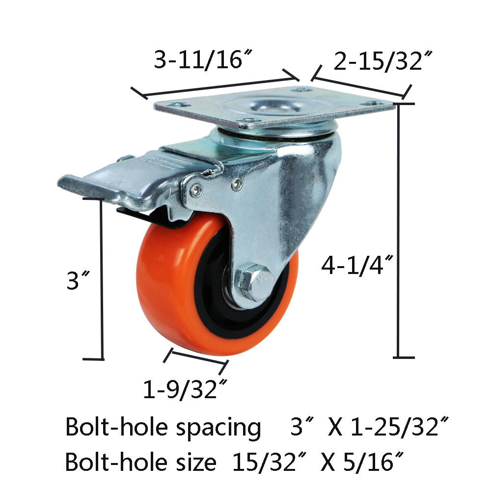 3/4/5/6 Inch Industrial Medium Duty Castor PVC Orange Swivel Heavy Duty Caster Rotating Wheels