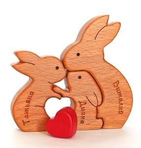 Gỗ phục sinh Thỏ gia đình Câu Đố thỏ gia đình mẹ cha bé câu đố bằng gỗ, 3 trong 1 Bộ quà tặng ngày của mẹ - Product Image 2