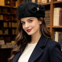 Béret français pour femme avec voile cage à oiseaux et nœud, style rétro, pour mariage, invitées, fête, église, thé, cocktail, usage quotidien, faible MOQ, vente en gros
