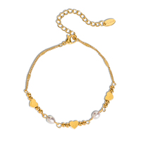 Ensemble de bracelets élégants avec pendentif cœur et perles d'eau douce, bracelets vintage superposés en perles dorées pour femmes, accessoires de mode pour femmes