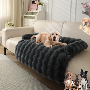 Pet <b>Dog</b> Bed Mat Rectangle <b>Light</b> Brown Dark Gray Plush Rabbit Fur Non Slip Durable Machine Washable Four Seasons - Product Image 3