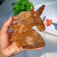 Statue de tête de licorne en quartz Golden Healer sculptée à la main, figurine d'animal en cristal poli, artisanat de guérison spirituelle pour collection