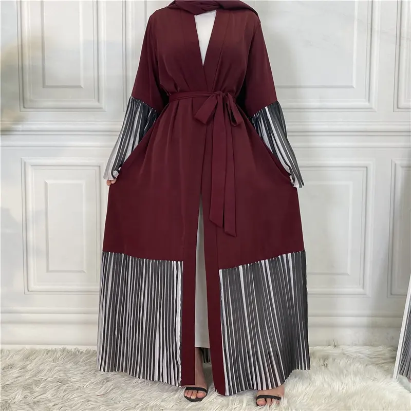 Cm277 Ethnic Clothing Women'S Hot Sale Muslim Long Sleeve Stitching Pleated Large Swing Robe Women Plus Size Women'S Dress