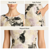 Robe Crayon Formelle d'Été pour Femme, Motif Floral, Anti-Plis, Effet Ventre Plat, Coupe Ajustée, Épaules Dénudées, Couleur Dégradée, Style Mondaine - Grande Vente