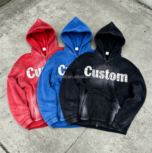 Sudadera con Capucha Personalizada para Hombre, con Cierre Frontal, Diseño de Letras, Forro Polar, Informal, para Otoño, en Colores Rojo, Azul y Negro - Product Image 1