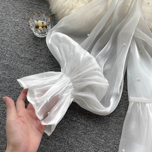 High-end Beaded Bow Sleeve Shirt Women's Elegant <b>Top</b> Fashion - Product Image 6